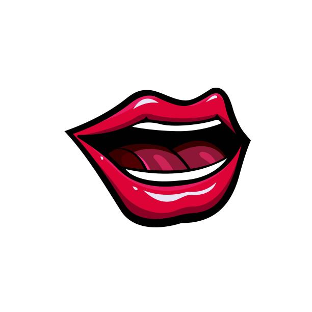 红唇流行艺术彩色线条图标。感性的张口复古标志。古老的象形图。平面孤立的白色插图:logo，应用程序，徽章，横幅，网页设计，开发，ui, ux, gui。向量EPS 10图片下载