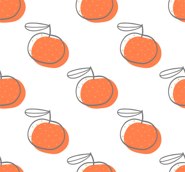 可爱的带叶子的橘子。夏季设计，白色背景上的水果。抽象橙子水果手绘涂鸦风格。矢量创意水果纹理。对于织物，纺织品，纸张和印刷来说非常棒。图片下载