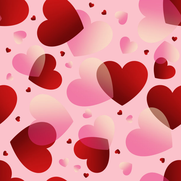 情人节。红色和粉红色玫瑰梯度心在黑色背景无缝背景。心纹理无缝的爱的背景与红色的心图片下载