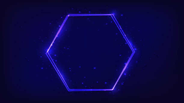 霓虹灯双六边形框架，具有闪光效果图片下载