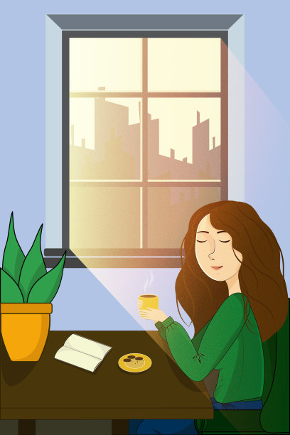 做梦的女孩正在喝咖啡图片下载