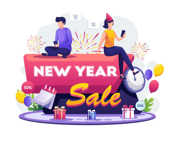 新年购物和销售概念设计一个男人图片下载