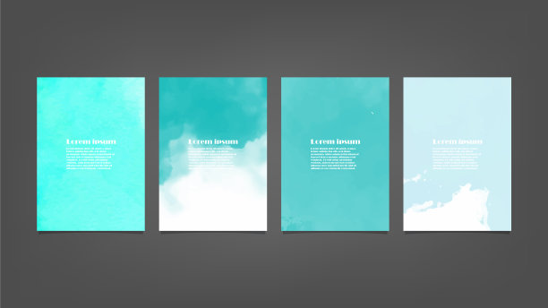 一套蓝色水彩背景的海报图片下载