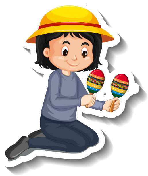 玩沙槌的女孩卡通贴纸图片下载