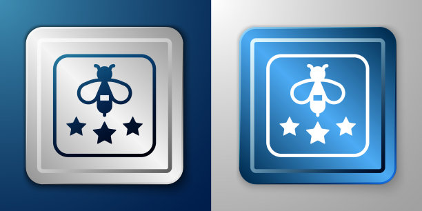 白色类型的蜜蜂图标孤立在蓝色和灰色图片下载