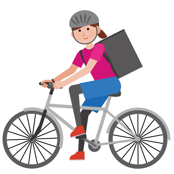 一名妇女骑自行车送食物的插图图片下载