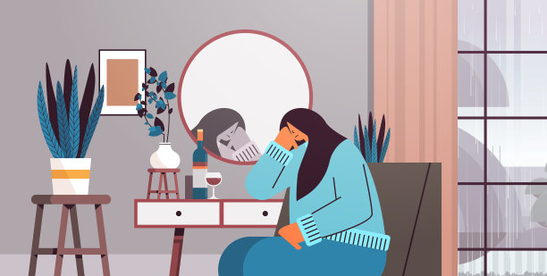 不快乐沮丧的女人看着镜子里的女孩图片下载