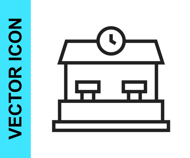 黑线火车站图标孤立在白色上图片下载