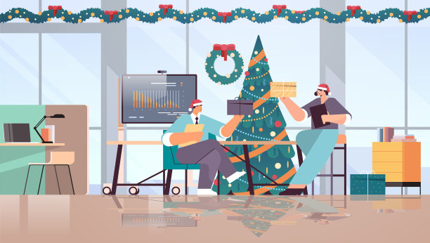 戴着圣诞老人帽子拿着礼物的商人图片下载