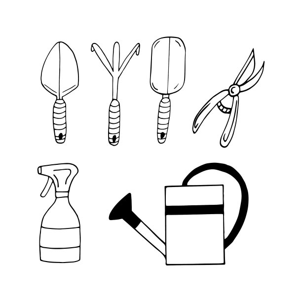 手绘涂鸦极简园艺套装图片下载
