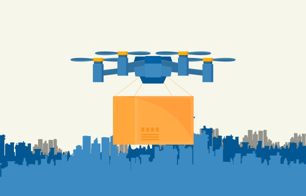 遥控空中无人机与一个盒子在平面风格图片下载