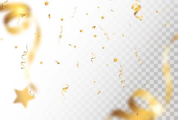 金色的彩纸落在美丽的背景上。舞台上落下的飘带。图片下载