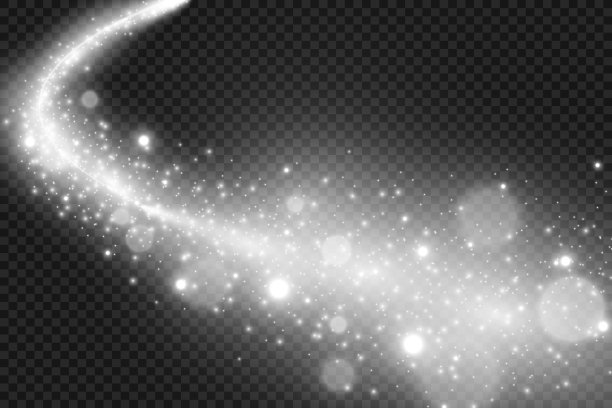 彗星在一个透明的背景。明亮的恒星。布满星星的美丽的路径。流星。彗星的尾巴。流星飞。空间对象。图片下载