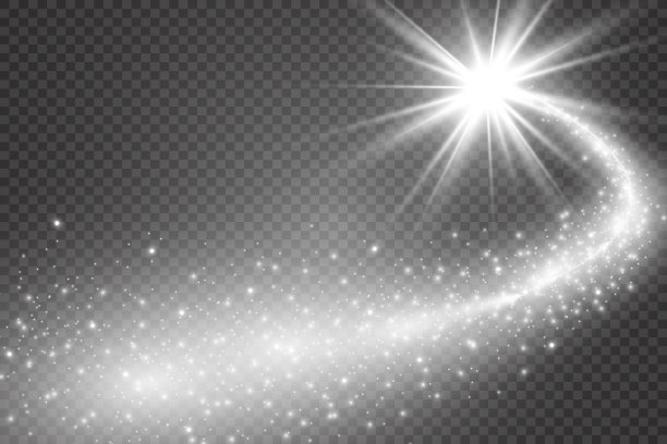 彗星在一个透明的背景。明亮的恒星。布满星星的美丽的路径。流星。彗星的尾巴。流星飞。空间对象。图片下载