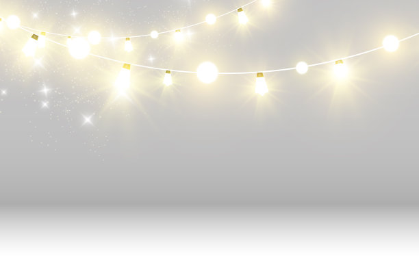 圣诞节明亮，美丽的彩灯，设计元素。设计圣诞贺卡的发光灯。花环，轻圣诞装饰品。图片下载