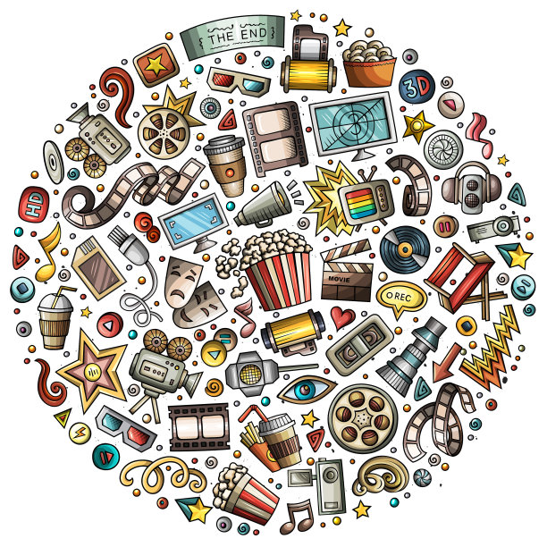 一套电影卡通涂鸦对象图片下载