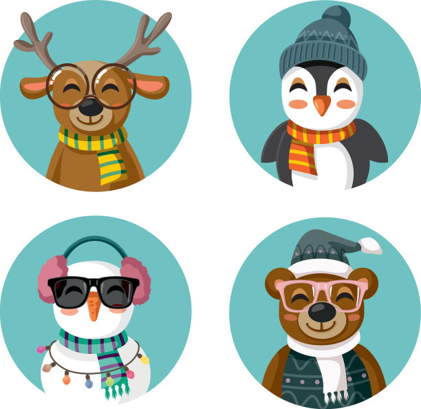 冬季圣诞卡通人物套装图片下载