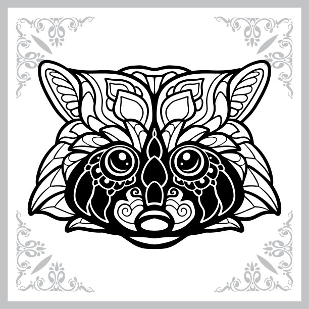 浣熊头曾angle艺术。孤立在白色背景。图片下载