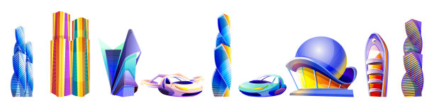 卡通未来主义建筑和汽车不寻常图片下载