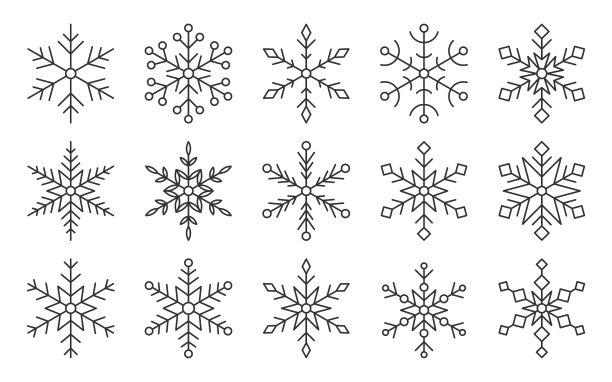 雪花雪花圣诞象征细黑线套图片下载
