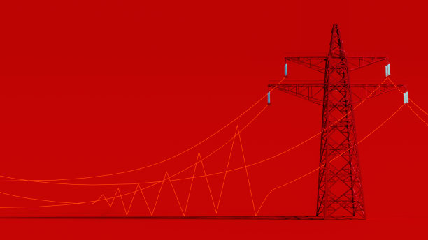 传输线在红色背景。当前成本上升的概念。图片下载