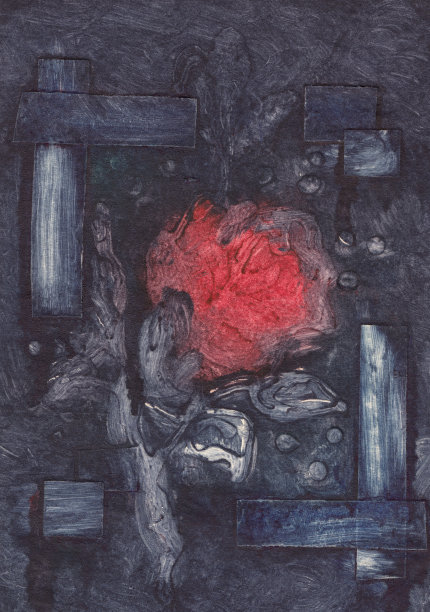 深蓝背景下的红玫瑰。手绘插图。图片下载