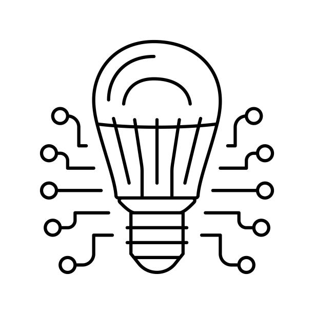技术灯泡线图标矢量插图图片下载