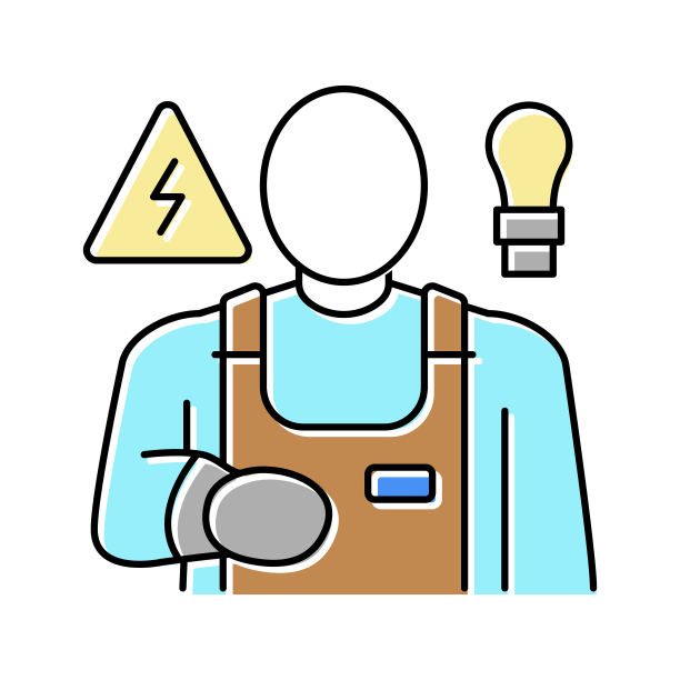 电工工人彩色图标矢量插图图片下载