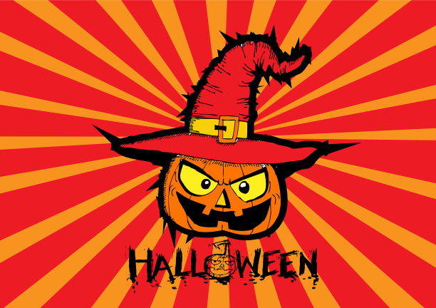 万圣节卡片南瓜与鬼图标标志设计图片下载