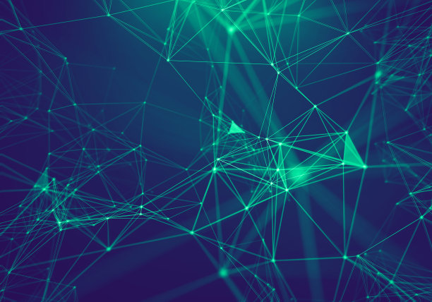 紫色背景上的蓝色几何粒子。连接结构。科学的蓝色背景。未来技术HUD元素。连接点和线。大数据与商业图片下载