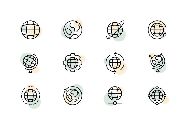 地球图标。行星，地球仪，轴，卫星，位置，指针，基点。地图学与地形学概念。矢量线图标的业务和广告图片下载