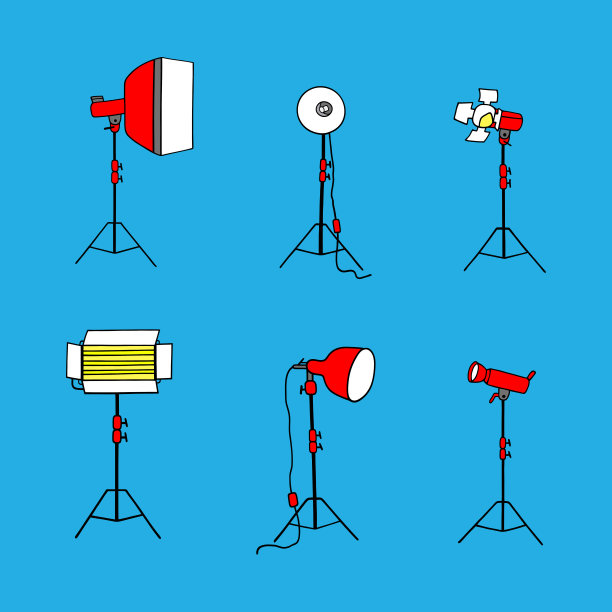 配备演播室照明设备。向量的元素。图片下载