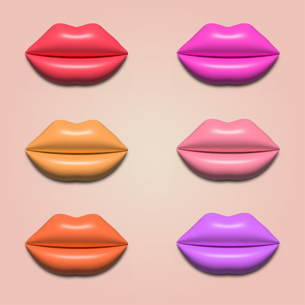 一套3d彩色女人的嘴唇。向量图片下载
