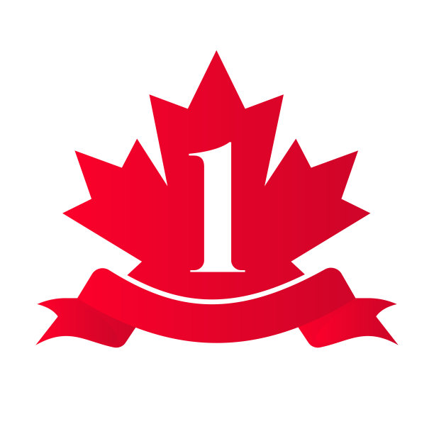 加拿大红枫在字母1印章和丝带。豪华的纹章徽章元素古董月桂矢量图片下载