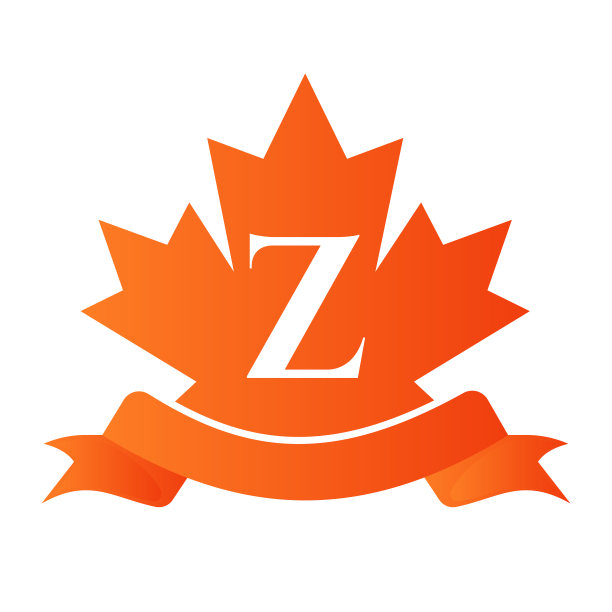 加拿大红枫在字母Z印章和丝带。豪华的纹章徽章元素古董月桂矢量图片下载