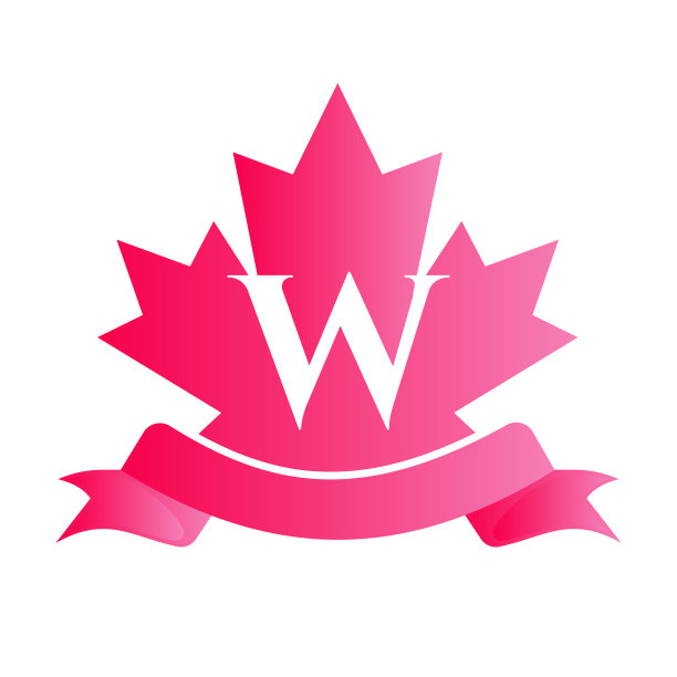 加拿大红枫在字母W印章和丝带。豪华的纹章徽章元素古董月桂矢量图片下载
