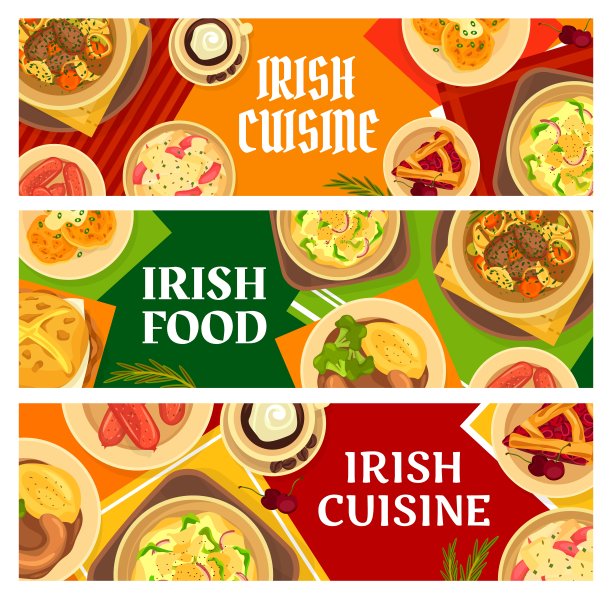 爱尔兰食物餐厅菜单餐矢量横幅图片下载