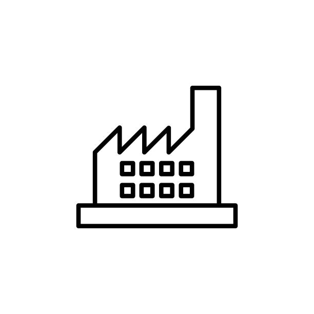 简单的黑色工厂线图标。象形图。污染或生态标志。最小的。平面风格孤立的符号，用于:插图，标志，移动，应用程序，设计，网页，网站，ui, ux。向量EPS 10图片下载