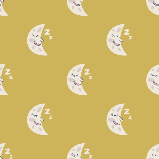 无缝矢量月亮模式。月亮与脸的插图。背景设计，织物，纺织品，封面，包装。图片下载