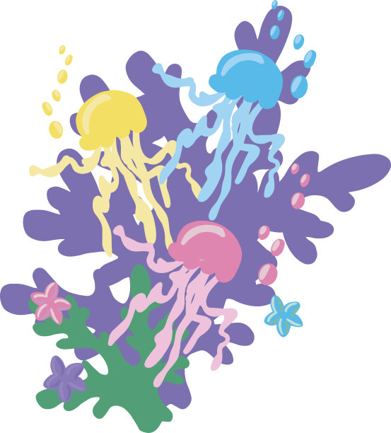 矢量航海的水母，珊瑚和贝壳的幼稚打印。适用于服装、玩具等印刷。图片下载