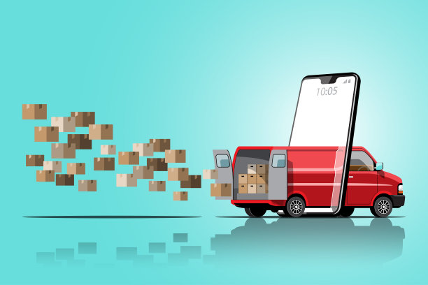 送货车与订单上的移动矢量插图图片下载