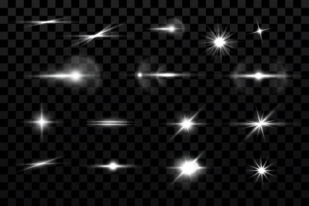 发光效果。星星在透明的背景。明亮的太阳。矢量插图。图片下载