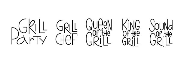 烧烤，烧烤工具与手写字母标志轮廓集。图片下载