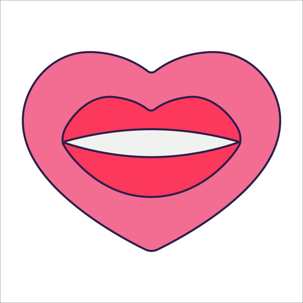 复古情人节爱心图标，时尚波普线条艺术风格，粉红色爱心矢量插画图片下载