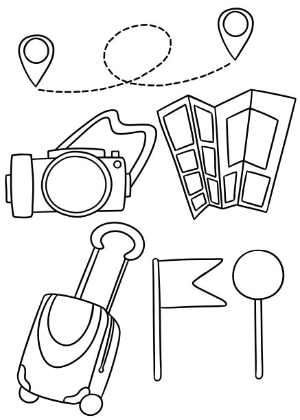 单色，大型卡通夏天套配件，标志行李和相机的图像图片下载