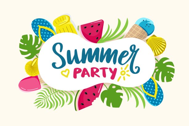 夏天背景铭文好夏天的一天网站帽假期概念彩色水平明信片矢量插图在平面风格图片下载