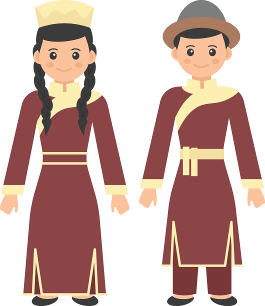 蒙古游牧夫妇站的概念，民族亚洲服装的节日矢量颜色图标设计，世界土著民族的象征，人物在休闲服装标志，传统服装股票图片下载