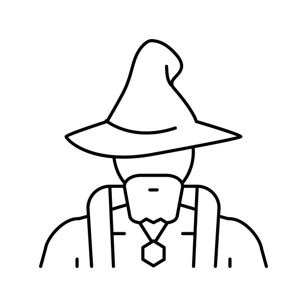 精灵童话人物线条图标矢量插图图片下载