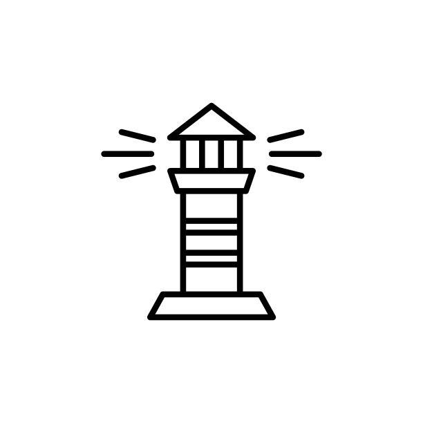 灯塔与光束黑色矢量图标插图孤立在白色背景。新潮的平面，轮廓符号，标志:信息图表，标志，移动，应用程序，横幅，网页设计，开发，ui, ux, gui。每股收益10图片下载