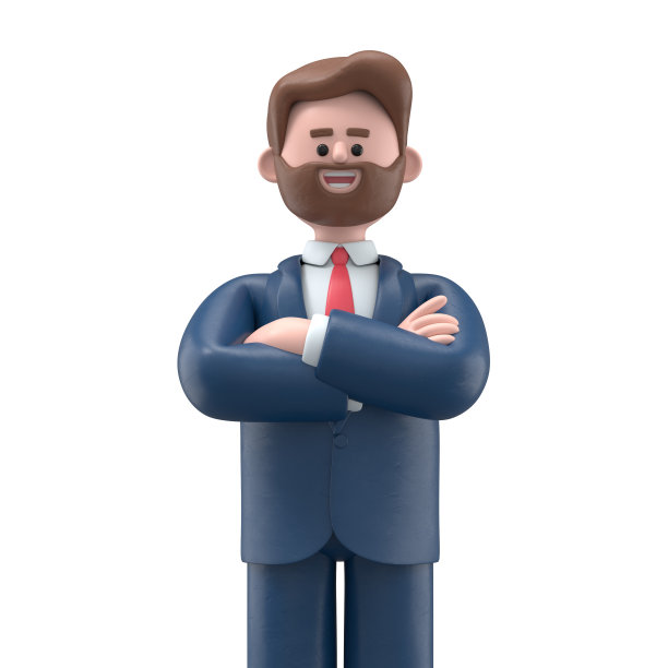 微笑着双臂交叉的商人鲍勃的特写肖像。白色背景上的3D渲染。图片下载